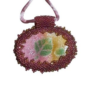 NWT Handcrafted Copper Enameled Beaded Floral Pendant Necklace